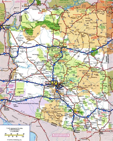 Map Of Arizona State With Roads National Parks And Cities Arizona