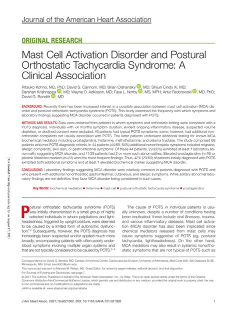 Mast Cell Activation Syndrome Postural Orthostatic Tachycardia