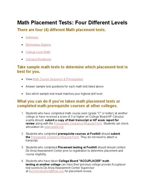 Math Placement Tests Pdf Test Assessment Qualifications