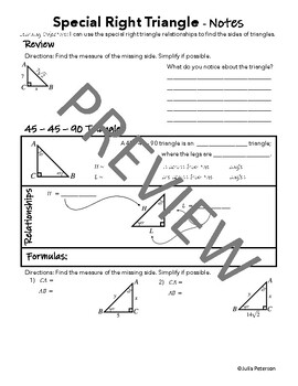 Mathcounts Notes Special Right Triangles 30 60 90 And 45 45 90