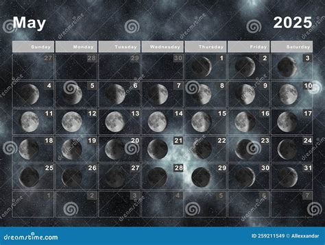 May 2025 Lunar Calendar Moon Cycles Moon Phases Stock Photo Alamy