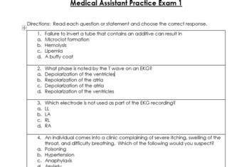 Medical Assistant Practice Test 1 By Shellye S Health Sciences Tpt
