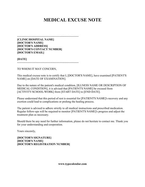Medical Excuse Note