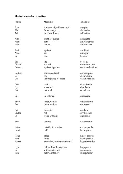 Medical Terminology Examples Prefixes At Conrad Williams Blog
