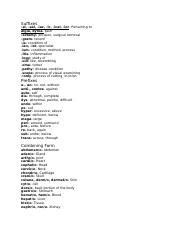 Medical Terminology Word Roots Suffixes Docx Suffixes Al Eal Iac