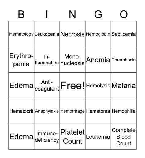 Medical Terms Blood Lymph Bingo Card