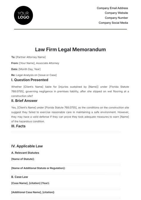 Memorandum of Law Template Guide