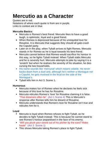 Mercutio A Character Analysis
