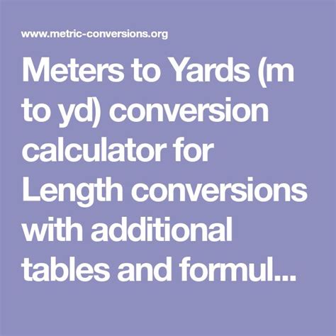 Meters To Yards M To Yd Conversion Calculator For Length Conversions