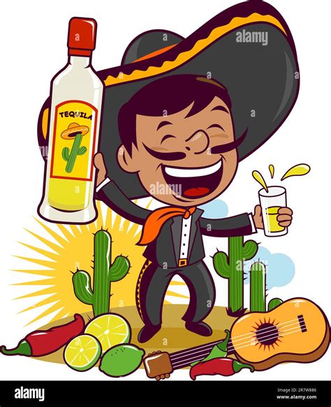 Mexican Man Drinking Tequila In The Desert Vector Image