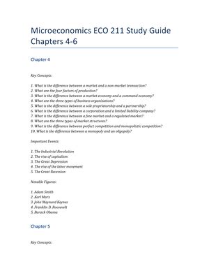 Microeconomics Eco 211 Study Guide Chapters 1 3 Microeconomics Eco