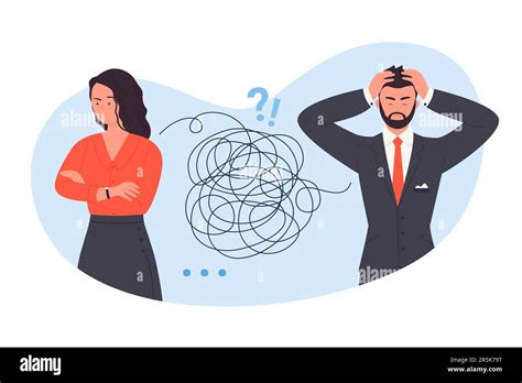 Misunderstanding Between Business Partners Vector Illustration Cartoon Man And Woman