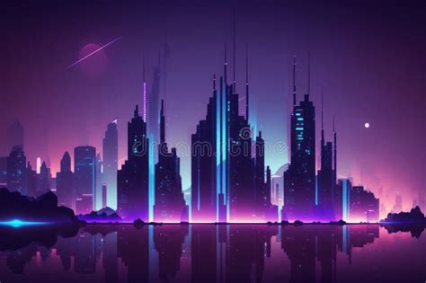 Modern City Skyline In Blue And Purple Hues Stock Illustration
