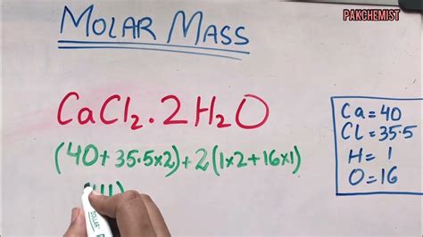 Molar Mass Of Cacl2 H2o Easy Steps Youtube