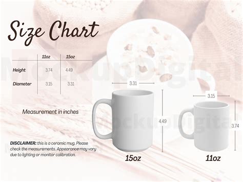 Mug Size Chart Cup Size Chart Template 11Oz 15Oz Mug Size Etsy