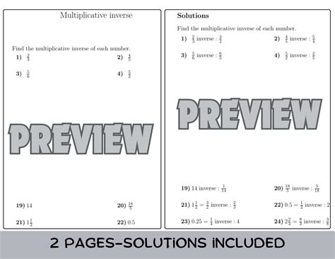 Multiplicative Inverse Worksheet With Solutions Teaching Resources