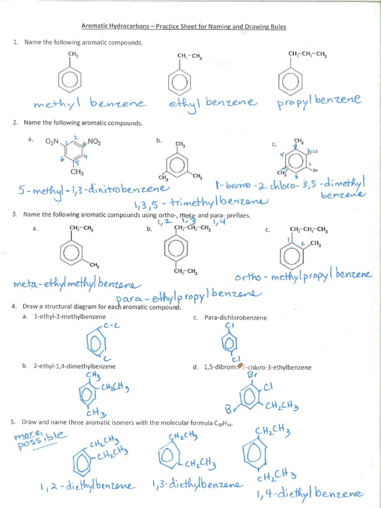 Naming Aromatic Compounds Worksheet Pdf Compoundworksheets Com