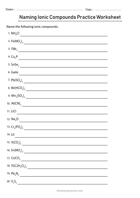 Naming Ionic Compounds Worksheet Easy Hard Science