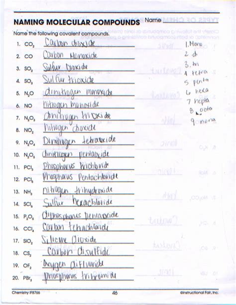 Naming Molecular Compounds Worksheet Answers Chemistry If8766