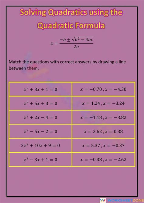 National 5 Quadratic Formula Worksheet