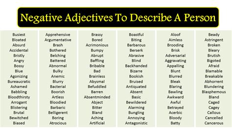 Negative Adjectives To Describe A Person Vocabulary Point