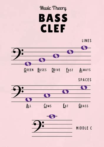Notes Of The Bass Clef Posters Teaching Resources
