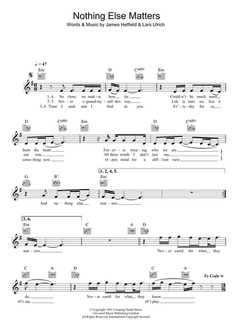 Nothing Else Matters Sheet Music By Metallica Piano Vocal Guitar