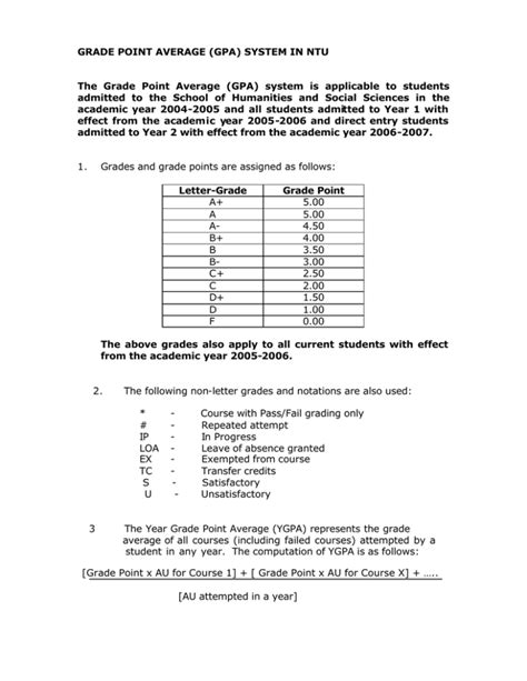 Ntu Gpa System Grading Ygpa Cgpa And Academic Standing