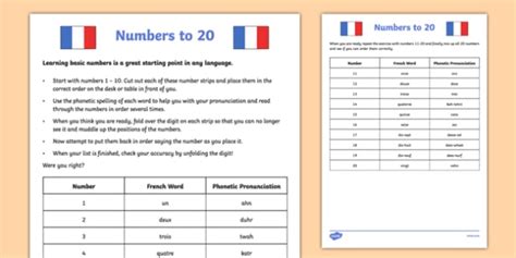 Numbers To 20 French Worksheet Language Resource Twinkl
