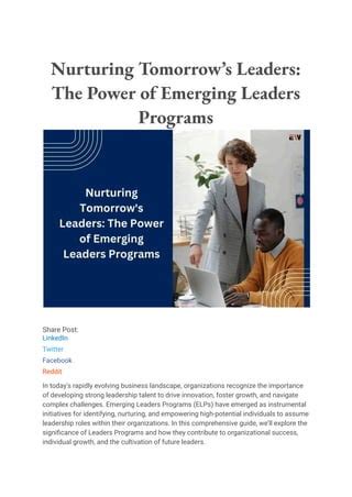 Nurturing Tomorrow S Leaders The Power Of Emerging Leaders Programs Pdf