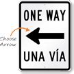 One Way Una Via With Left Arrow English Spanish Notice Aluminum Metal