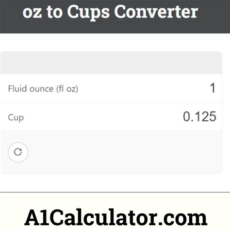 Oz To Cups Converter A1calculator