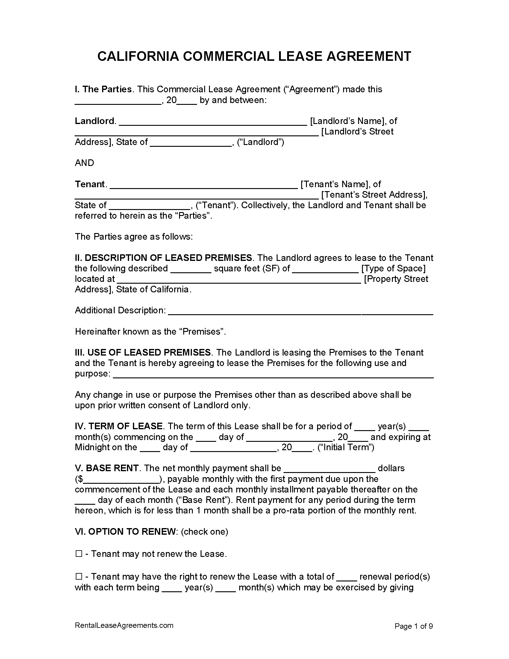 Pdf California Lease Agreements Pdf Panot Book