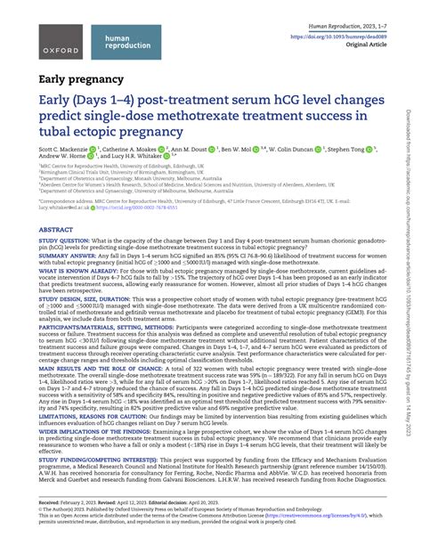 Pdf Early Days 1 4 Post Treatment Serum Hcg Level Changes Predict