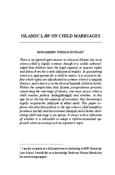 Pdf Islamic Law On Child Marriages