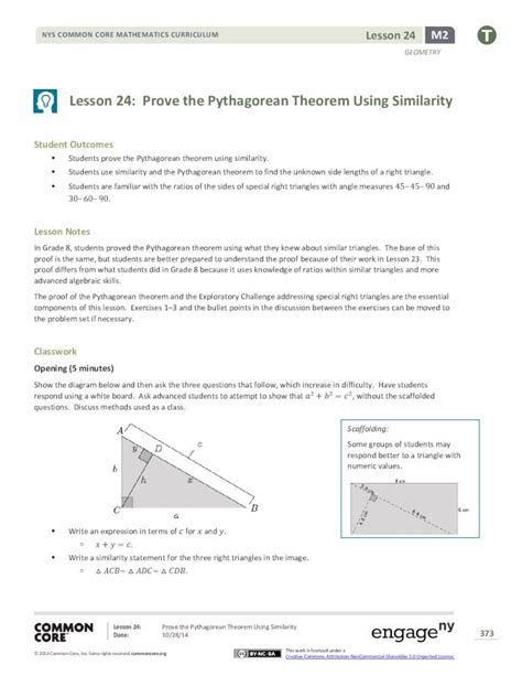 Pdf Lesson 24 Prove The Pythagorean Theorem Using Similarity In