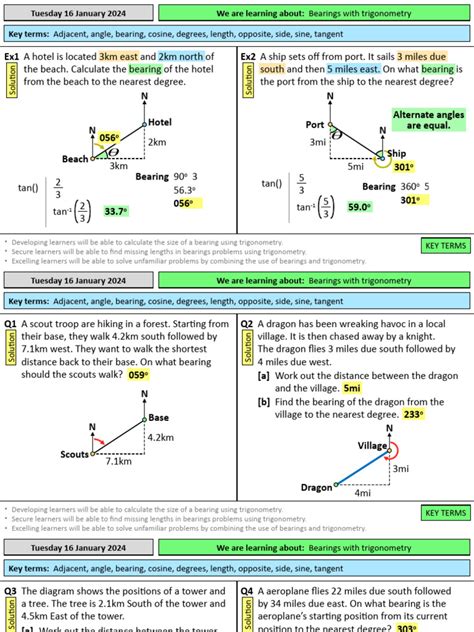 Pdf Mathematics Trigonometry Trig Ratios Bearings Elevation