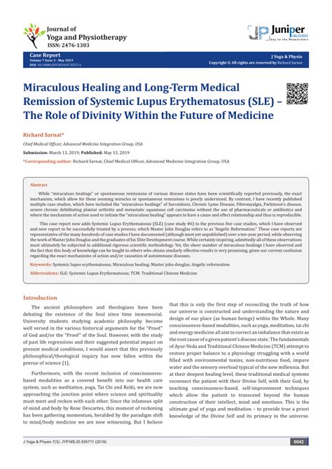 Pdf Miraculous Healing And Long Term Medical Remission Of Systemic