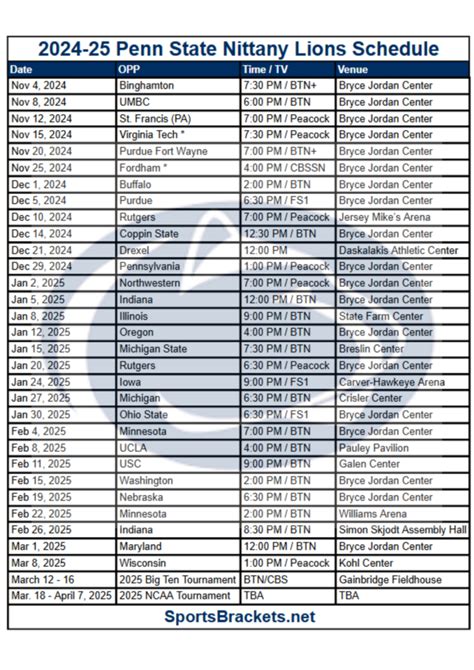 Penn State Basketball Schedule Poster Baller Penn State Basketball