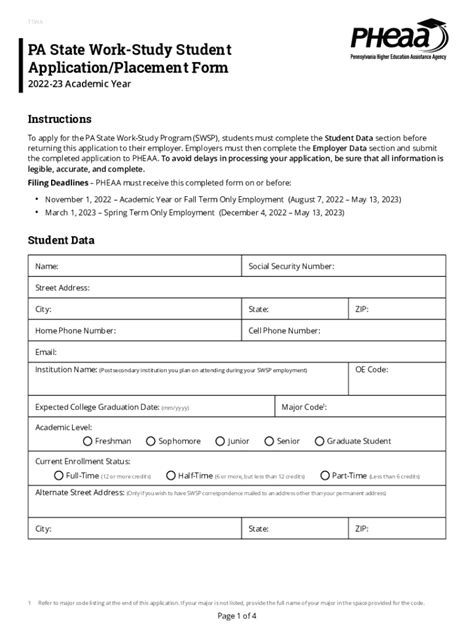 Pennsylvania State Work Study Application Fill Out And Sign Printable