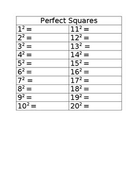Perfect Squares Cheat Sheet By Mathmum Tpt