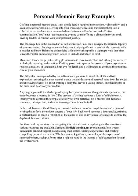 Personal Memoir Essay Examples Pdf
