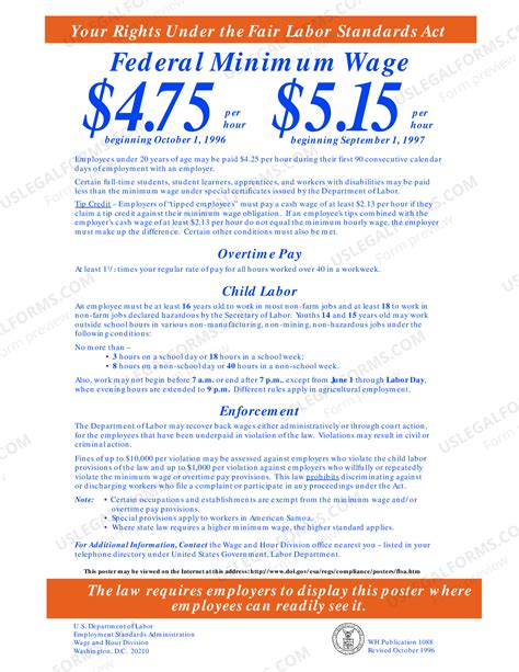 Pima Arizona Fair Labor Standards Act Flsa Minimum Wage Poster Us