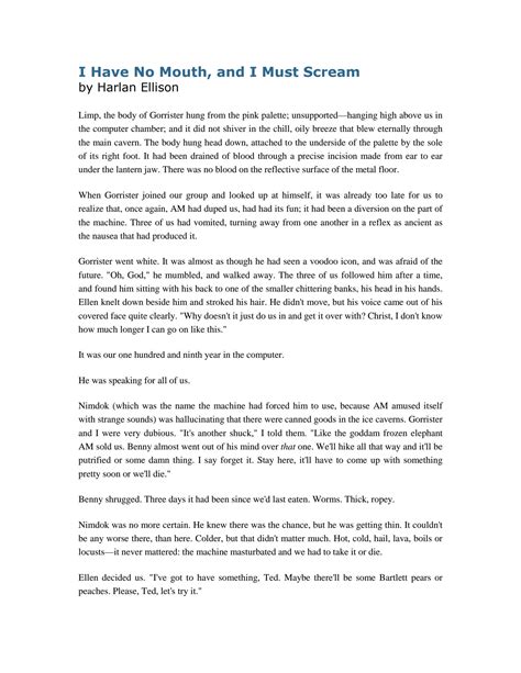 Plot Summary Of I Have No Mouth And I Must Scream By Harlan Ellison
