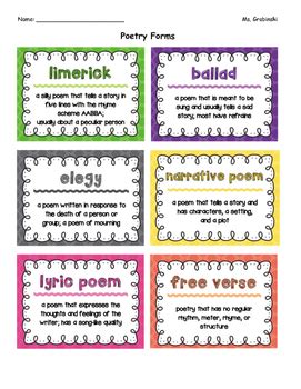 Poetry Forms And Poem Types By The Hungry Teacher Tpt