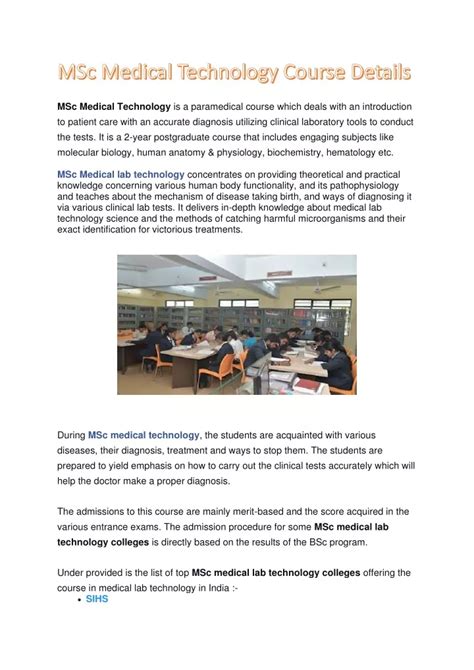 Ppt Msc Medical Technology Course Details Powerpoint Presentation