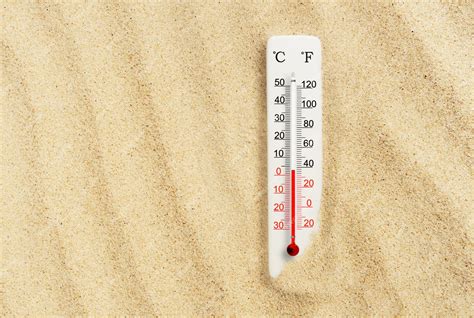 Premium Photo Celsius And Fahrenheit Scale Thermometer In The Sand