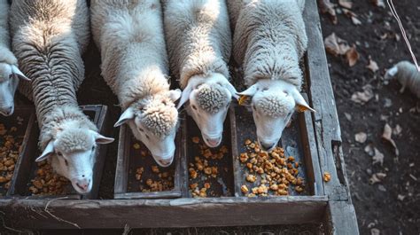 Premium Photo Sheep Eat Food In Wooden Trays On The Farm