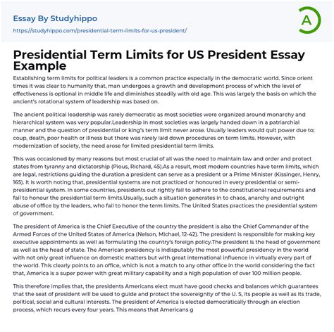 Presidential Term Limits For Us President Essay Example Studyhippo Com