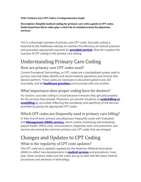 Primary Care Cpt Codes A Comprehensive Guide Pdf